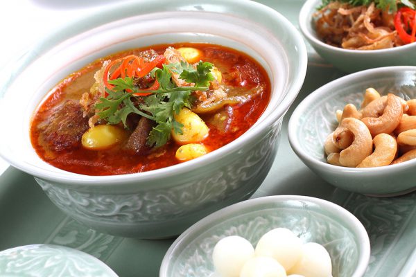 Northern Thai braised lamb curry with ginger, ginkgo nut, cashew nuts and crunched rotee