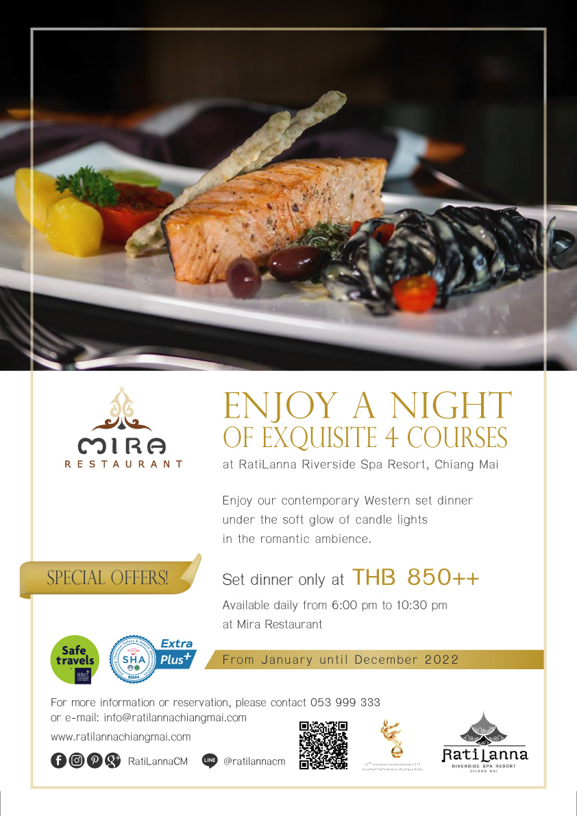 Enjoy A Night Of Exquisite 4 Courses 2 Ratilanna Riverside Spa Resort, Chiang Mai