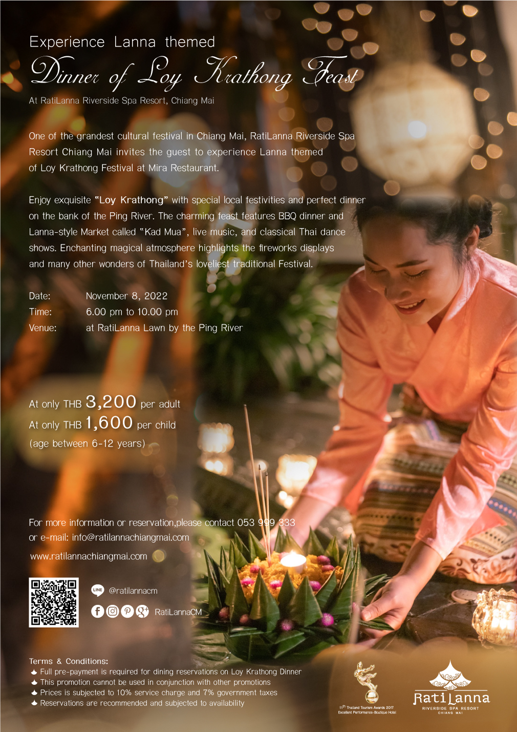 Promotion Loy Krathong Dinner 6 Ratilanna Riverside Spa Resort, Chiang Mai