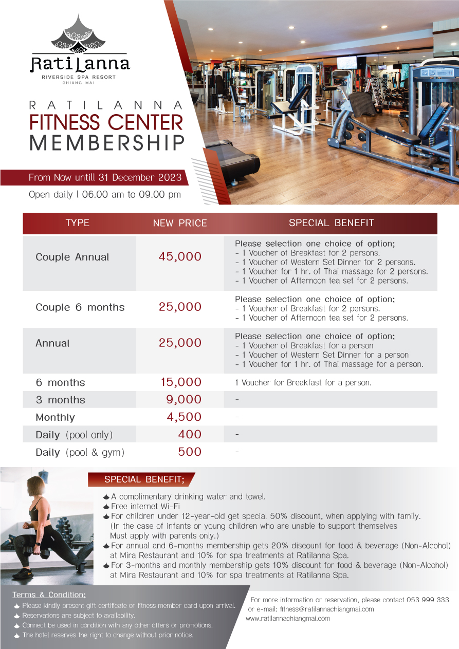 Fitness Membership 5 Ratilanna Riverside Spa Resort, Chiang Mai