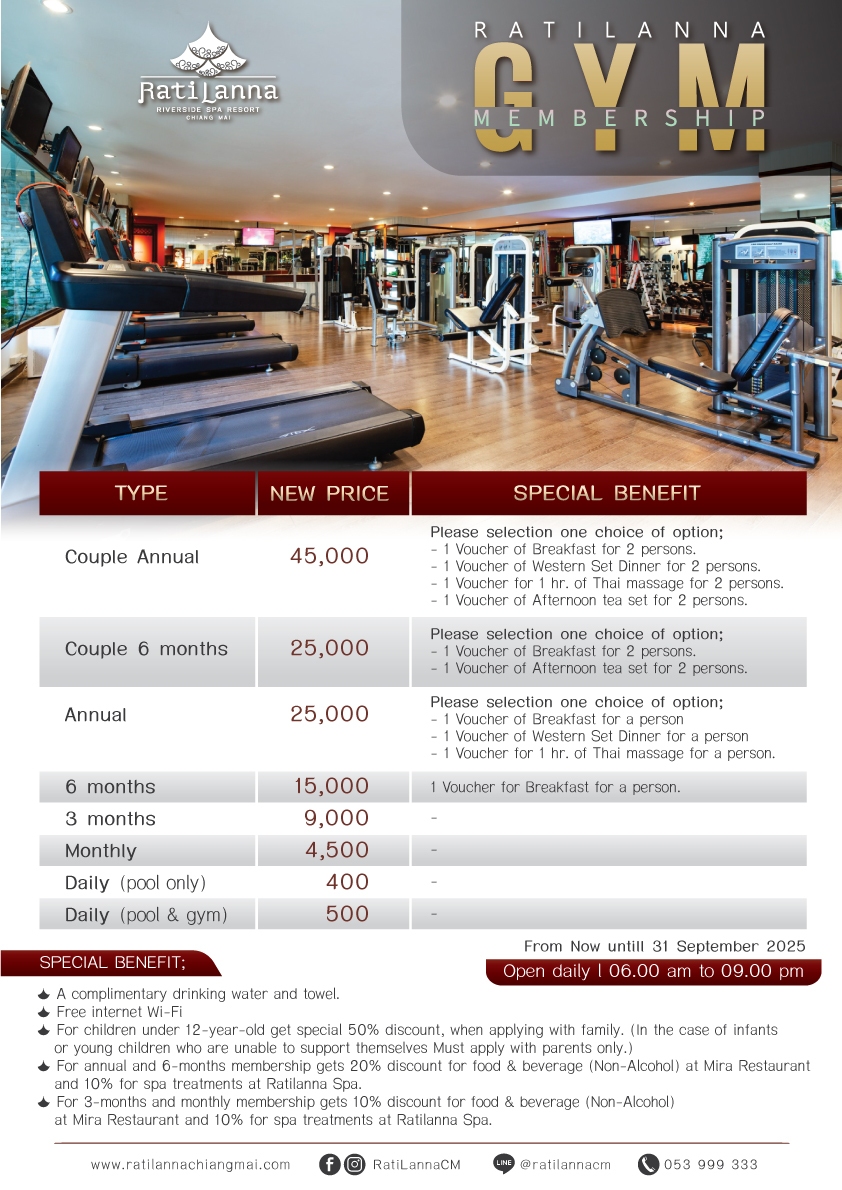 Stay Fit in Nature’s Embrace at RatiLanna Fitness Center! 4 Ratilanna Riverside Spa Resort, Chiang Mai